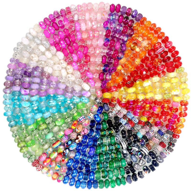 Cludoo 240 Pieces Large Hole Beads for Jewelry Making  16 Color European Beads Bulk  Fairy Garden Wands Beads Lampwork Spacer Beads Colorful European Craft Beads for Pen Bracelet Jewelry Making - Image 1